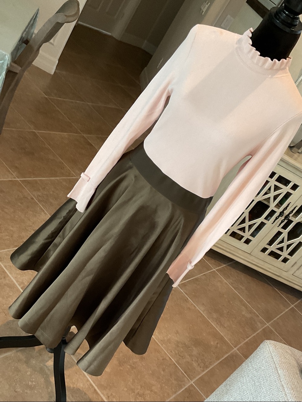 TED BAKER Zadi dress, back zip, fit and flare, pink/green, size 3 (M)